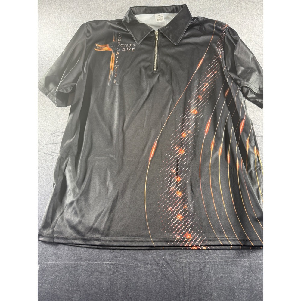 Shein Mens XXL Black Religious Cross Graphic Quarter Zip Polo Shirt Short Sleeve